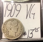 1909 Barber Silver Quarter VG! ENN Coins