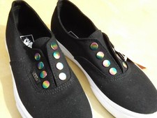Size 3Y -Vans Girl's Authentic Gore Rainbow Eyelets Black Skate Shoes