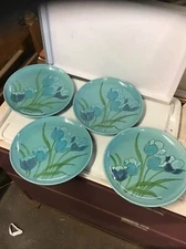Set of 4 Vernon Ware by Metlox Blue Tulips Dinner Plates 10.25” Round