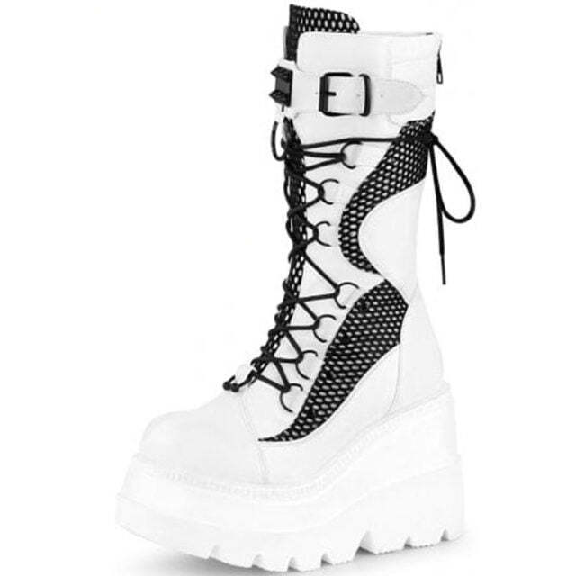 New Gothic Black Pink Punk Style Platform Mid-Calf Boots Buckle