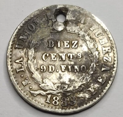Rare Monnaie Argent, 10 Centavos 1883 - BOLIVIA - Photo 1/2
