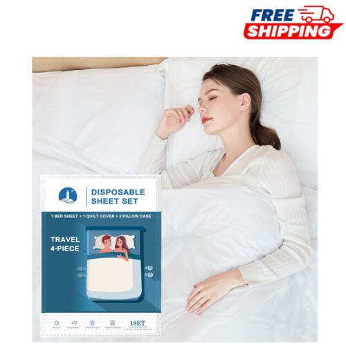 Travel-Friendly Disposable Sheet Set with Quilt Cover & Pillowcases - White