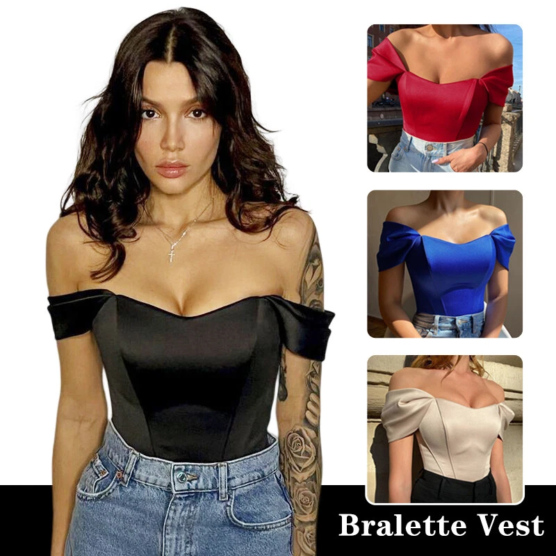 Satin Crop Corset Top for Women Off Shoulder Top Bustier Ladies Tank Summer