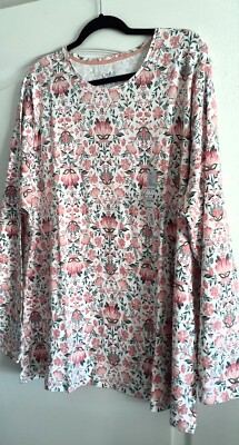 CROFT & BARROW 3X Pink Green Florals Long Sleeve Tee Stretchy NEW!
