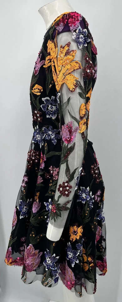 Naeem Khan черный цветочный украшенный длинным рукавом платье с открытой спиной sz 10 - Изображение 2 из 4