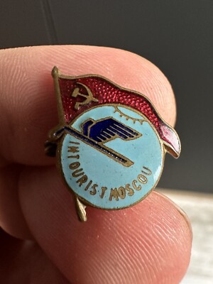 Vintage USSR Russian Pin Bage INTOURIST MOSCOW Official USSR Travel Agent 1960's