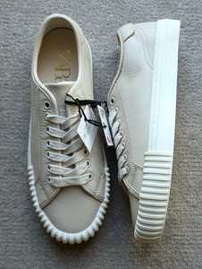 Zara CRUDO Beige Blanco Cuero Suave Zapatillas Sneakers UK4 EU37 BNWT | eBay