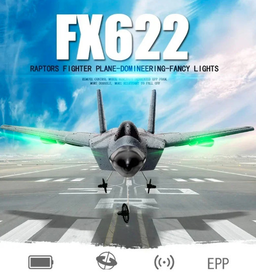 F-22 Beginner RC Airplane RTF 2 CH 2.4Ghz FX-622 Plane BLUE w/2 Batteries & LEDs