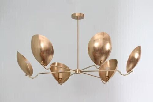 6 Light Curved Shades Pendant Mid Century Modern Raw Brass Sputnik chandelier