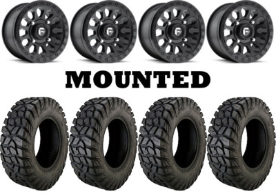 Kit 4 Moose Rigid Tires 32x10-15 on Fuel Vector Matte Black D579 Wheels 1KXP
