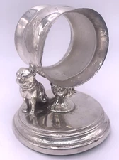 Webster & Sons Silverplate Dog Napkin Ring Holder Pug Bulldog Antique Vtg