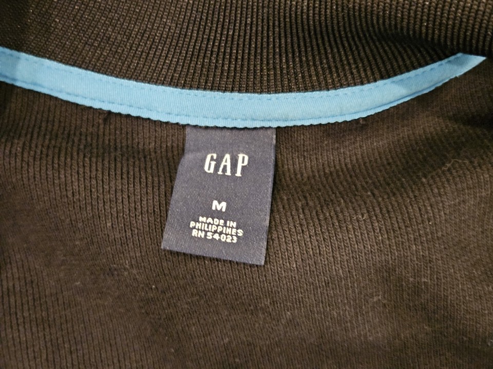 Gap Jacket Mens Size MEDIUM M Track Black Full Zip Pockets Long Sleeve