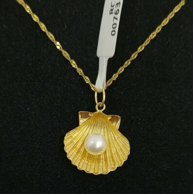 FMF Anhänger Mit Kette 18K 750 Oro Gold Muschel Mit Perle