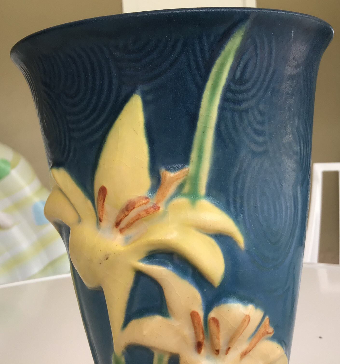 Roseville Blue Zephyr Lily Vase 13912 Flower Pottery Tall 12” eBay