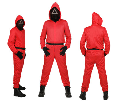 Roter Overall - Team rot - Dreieck -  mit Maske aus Netzstoff  - Mann und Frau