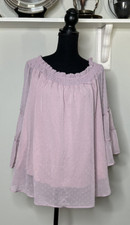 Kori Plus Women's Tops Pink Blouse Elastic Neckline Flare 3/4 Sleeve XL