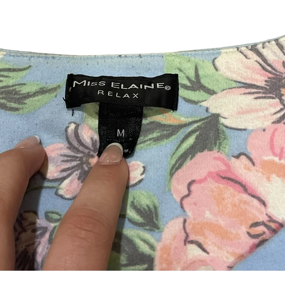 Miss Elaine Robe Housecoat Vintage Medium Blue Floral Roses Zip Up House Dress - Image 4 of 4