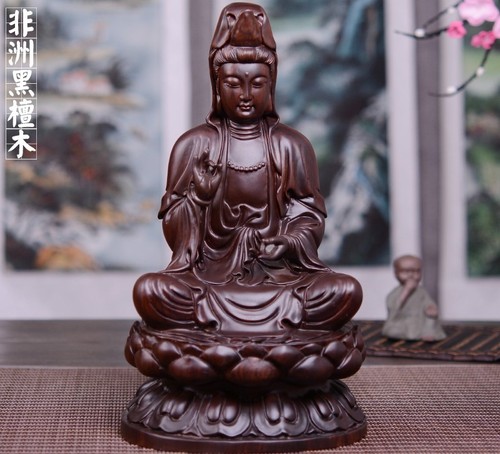 8",China Buddhism Wood Carved GuanYin Kwan-yin Buddha Statue craft Goddess 20cm - Picture 6 of 6