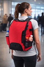 Red Black Polyester Backpack with Zipper, Multiple Pockets  Adjustable Strap