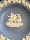Wedgwood Blue Jasperware Round Trinket Dish w/ Pegasus Grape Leaf Border — photo 2