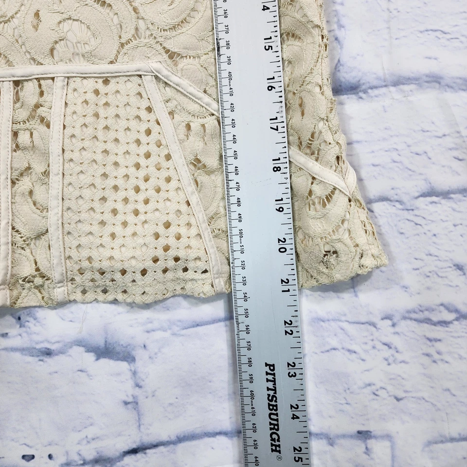 Bebe MUJER S Marfil Floral Top Encaje Crochet Tejido Cottagecore Costal Manga Corta Foto 2 de 4
