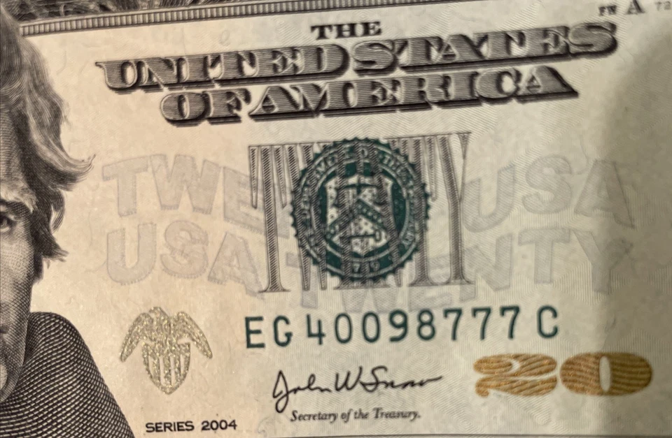 2004 "LUCKY 7's" $20 TWENTY DOLLAR BILL - 3 of a Kind Fancy Serial Number - Image 4 of 4