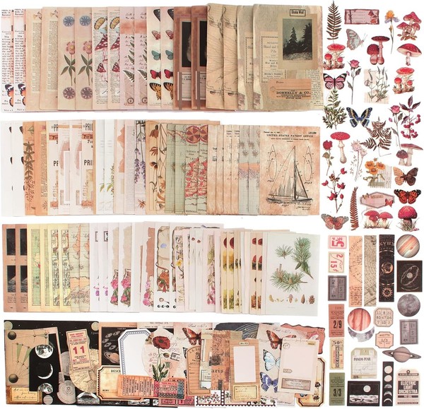 400Pcs Scrapbooking Sticker Set,Vintage Scrapbook Aufkleber,Pflanzen Und Planet-image