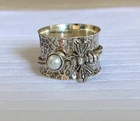 Pearl Honey Bee Spinner Ring, 925 Sterling Silver Ring, Handmade Ring, All size