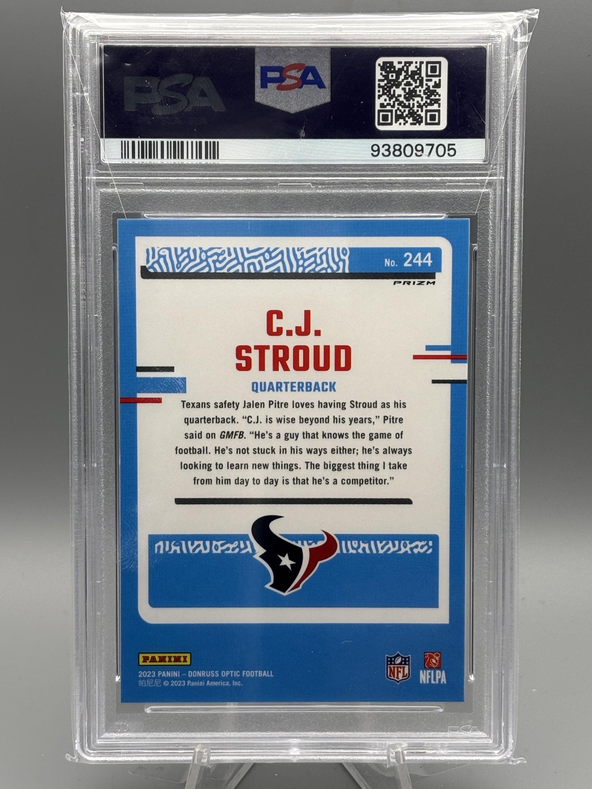 2023 Donruss Optic #244 C.J. Stroud Purple Shock PSA 9 view 2
