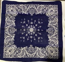 Vintage COLOR FAST All Cotton RN 14193 Paisley Bandana Made In USA BLUE