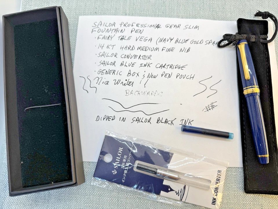 Convertidor de pluma estilográfica Sailor Pro Gear Slim Vega azul dorado HMF 14 K plumín Foto 2 de 4