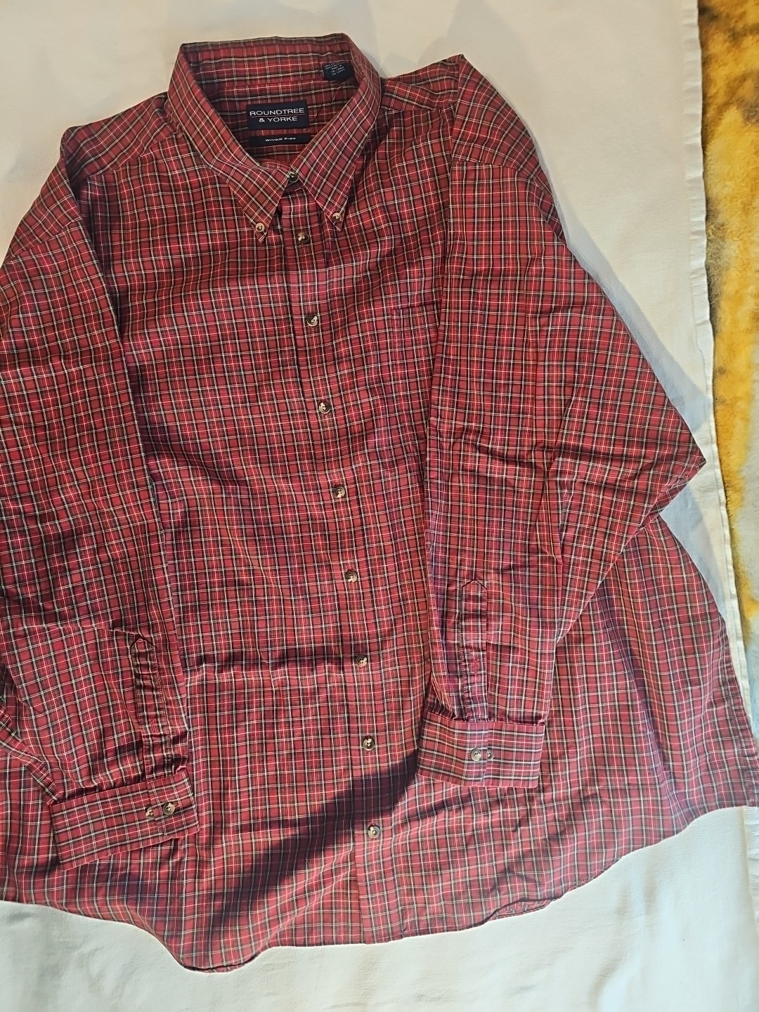 Mens Oxford Style Button Down Dress Shirt Check Long Sleeve Roundtree & Yorke 4X