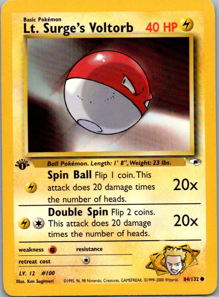 Lt. Surge's Voltorb 84/132 Common Gym Heroes Pokemon 1st Edition Near Mint