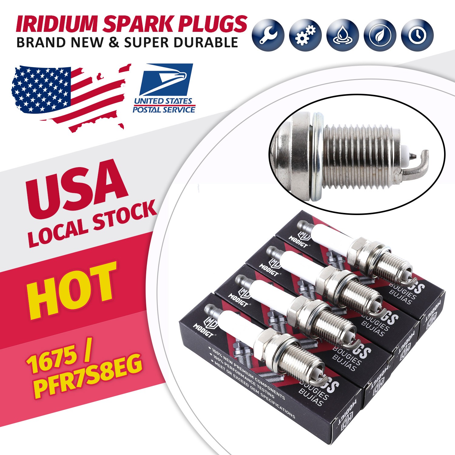 Fit For VW Audi Set of 4PCS Double iridium Spark Plugs PFR7S8EG/1675 06H905601A