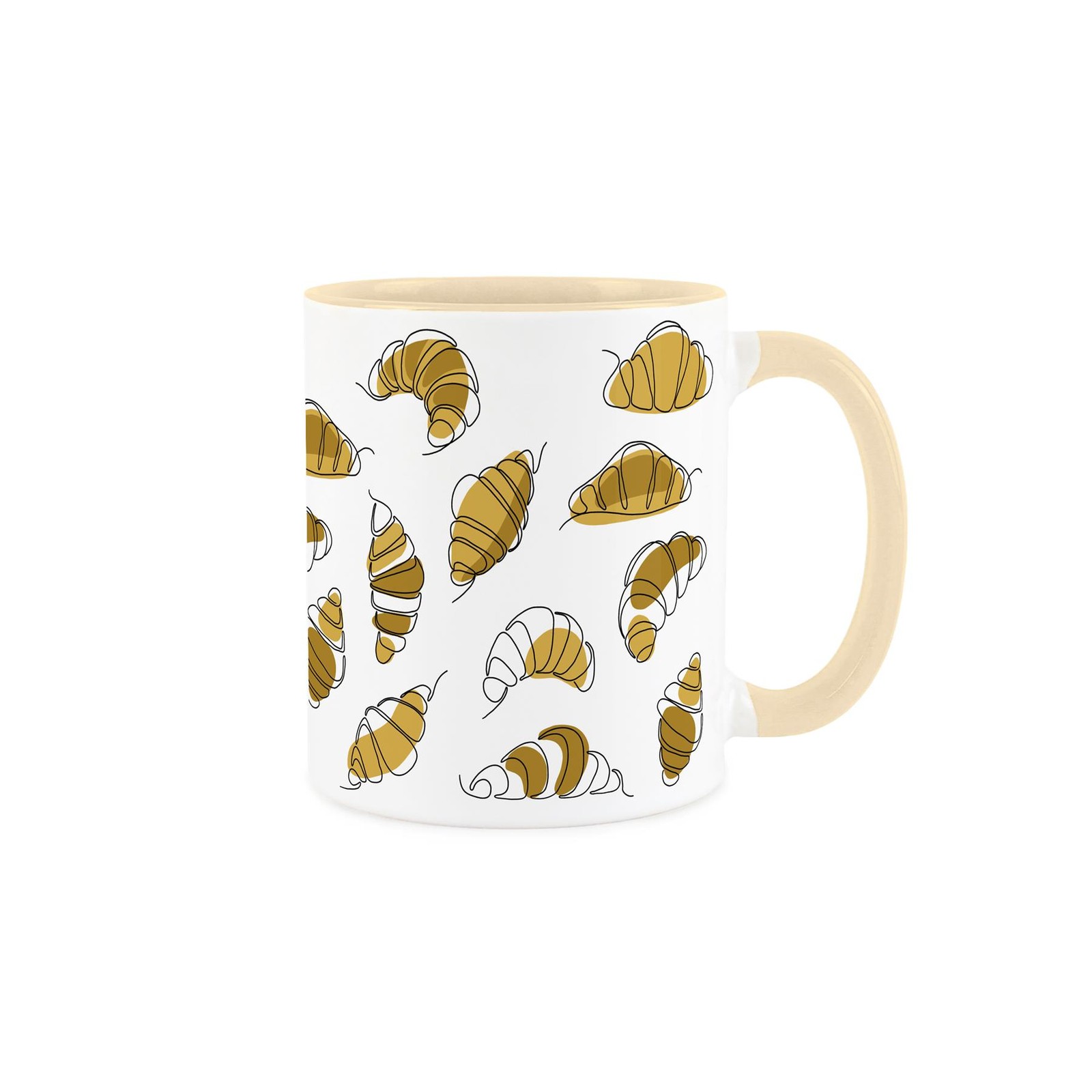 Croissants Mug - French Pastries Beige Ceramic Tea/Coffee Drinks Cup