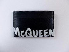  NO CUSTOMS TAX ALEXANDER MCQUEEN black Graffiti logo print leather card holder