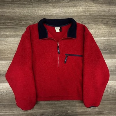 Vintage LL Bean Fleece Jacket Mens Large Red 1/4 Zip Pullover Deep Pile USA 90s