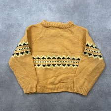 Fair Isle Jumper Womens Medium Geometric Chunky-Knit Long Sleeve Sweater, Yellow