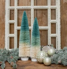 Ragon House Set/2 12-14" Ivory Blue Ombre Bottlebrush Tree Retro Christmas Decor