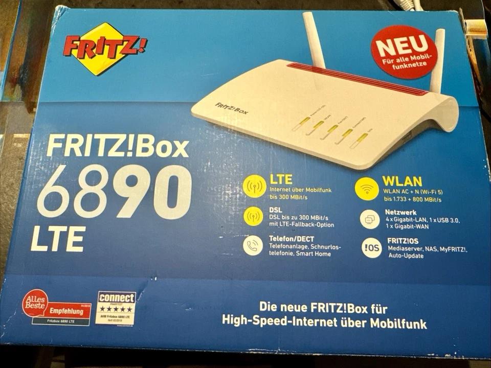 FRITZ!Box 6890 LTE v2 – LTE/DSL Router, OVP & Zubehör, top Zustand