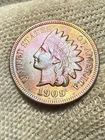 1909 Indian Head Penny Cent ~ Borderline  (red)  Gem Lustrous AU++ Toned