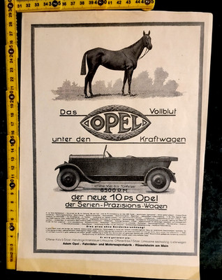 Old Advertising Sheet around 1930, Car Passenger Car, the Opel thoroughbred among motor vehicles 10 HP