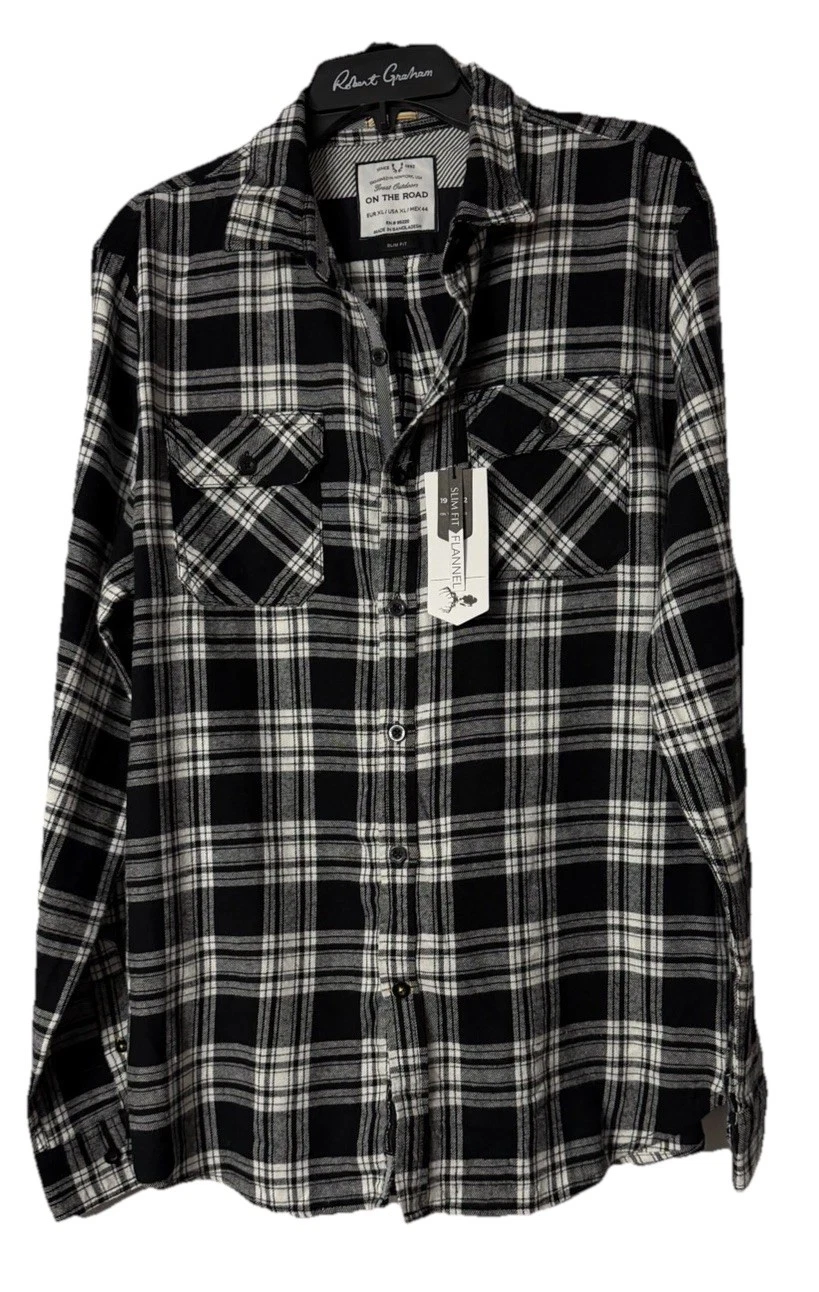 NWT On The Road Great Outdoors Mens Slim Fit Button Flannel Shirt Size XL