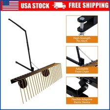 60" ATV UTV & Lawn Tractor Tow Behind Dethatcher Steel Landscape Rake 24 Tines