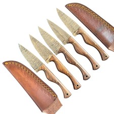 Steak Knives  Lot of 5  Damascus Steel  Premium Pakka Wood Handle  D345