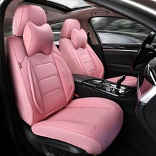 Pink Car Seat Covers Front Seat  Headrest Breathable Faux Leather Universal Fit