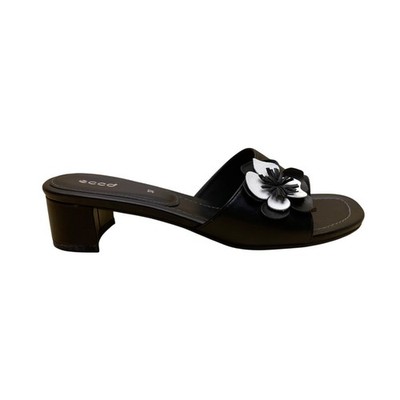 Ecco Women s Black Leather Flower Accent Open-Toe Mule Sandals Size 37