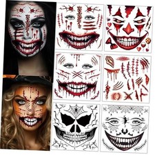 5 Sheets Halloween Scary Face Tattoos 1 Sheet Fake Scars Stitches A