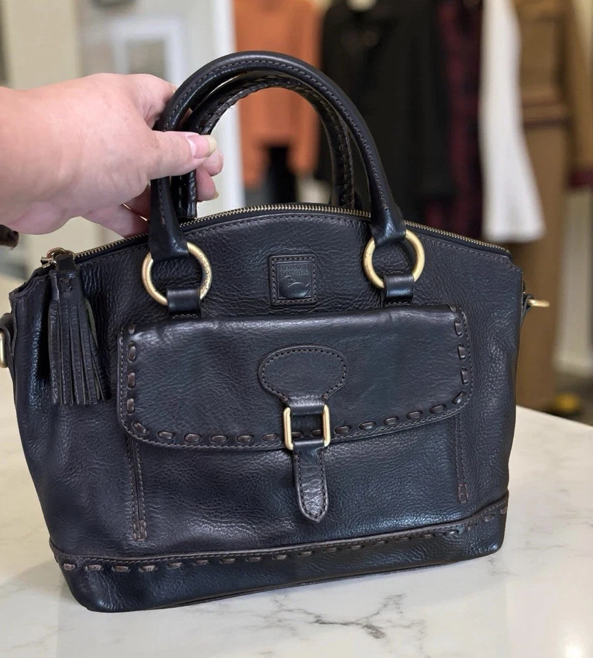 Dooney Bourke Black Florentine Leather Front Pocket Domed Satchel Bag DB-02 - Image 4 of 4