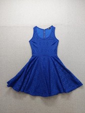 Express Women Dress XS Blue Lace Mini Skater Sleeveless Fit & Flare Cocktail